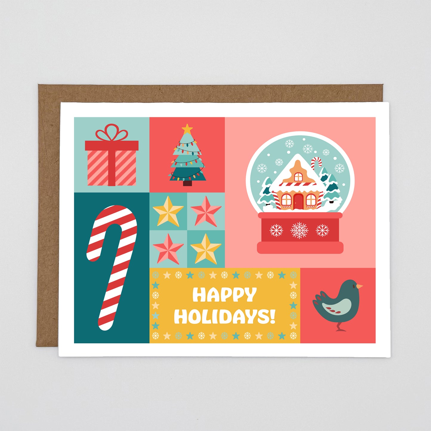 Retro Color Block Christmas Holiday Greeting Card