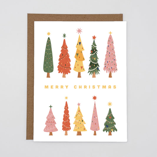 Colorful Trees Merry Christmas Card