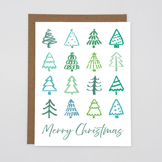 Green Trees Merry Christmas Card