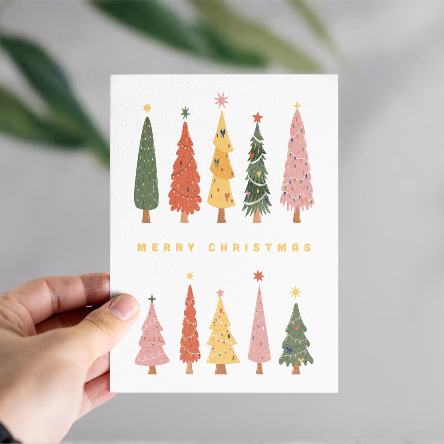 Colorful Trees Merry Christmas Card