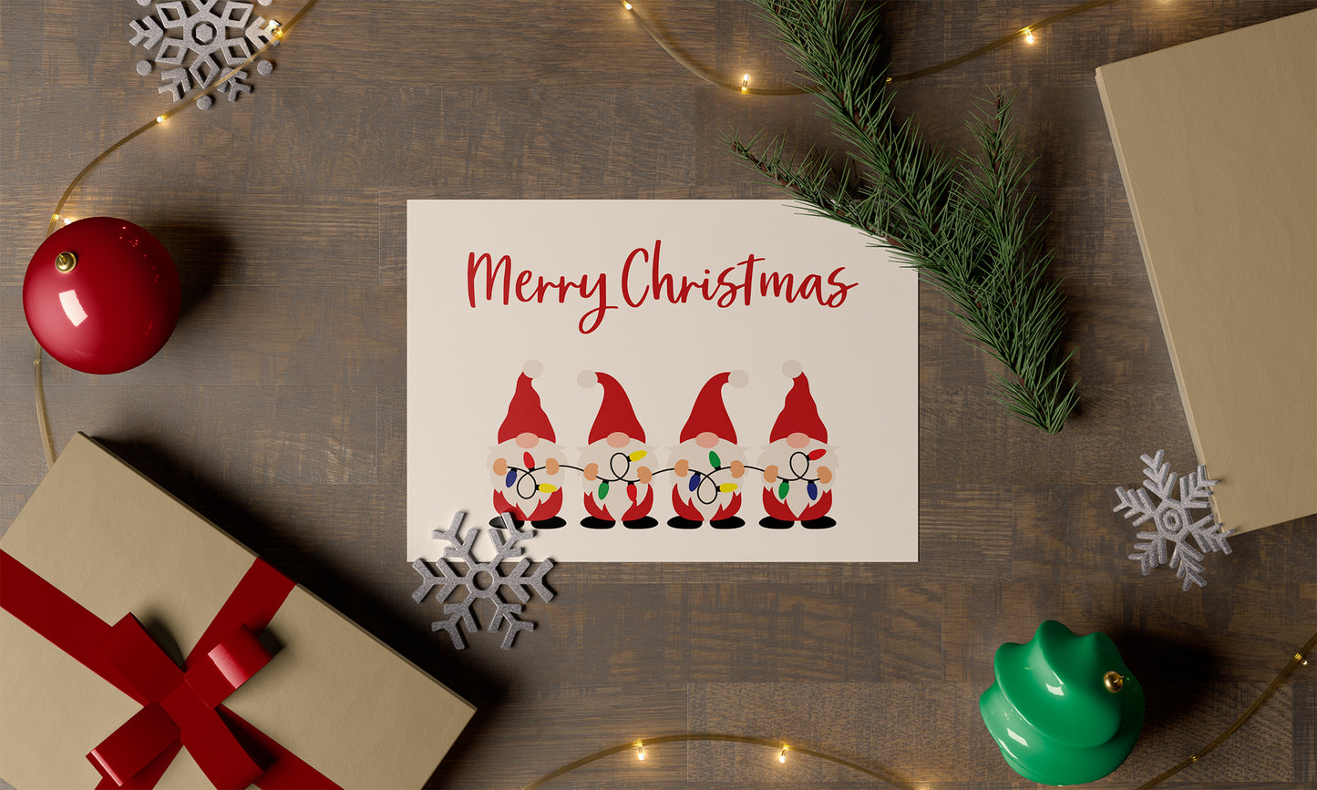 Gnomes Holding Christmas Lights Cute Merry Christmas Card