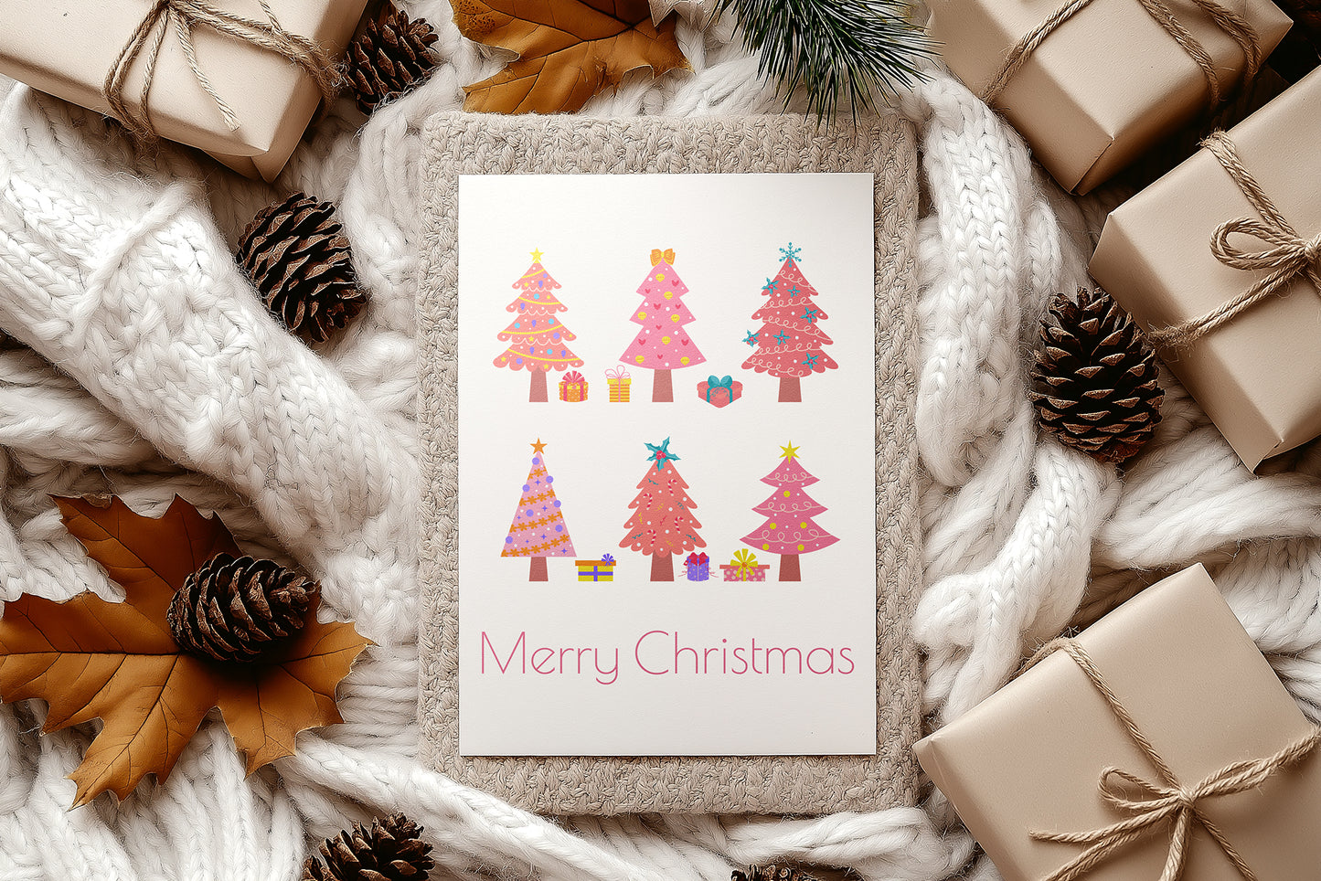 Pink Trees Merry Christmas Card