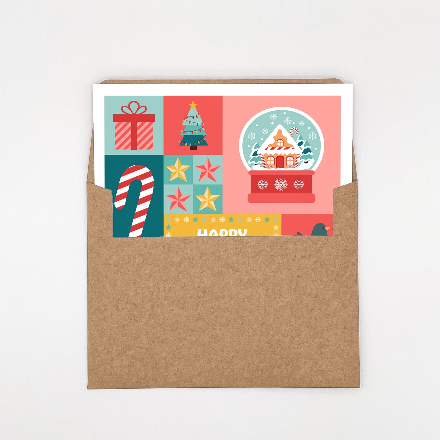 Retro Color Block Christmas Holiday Greeting Card