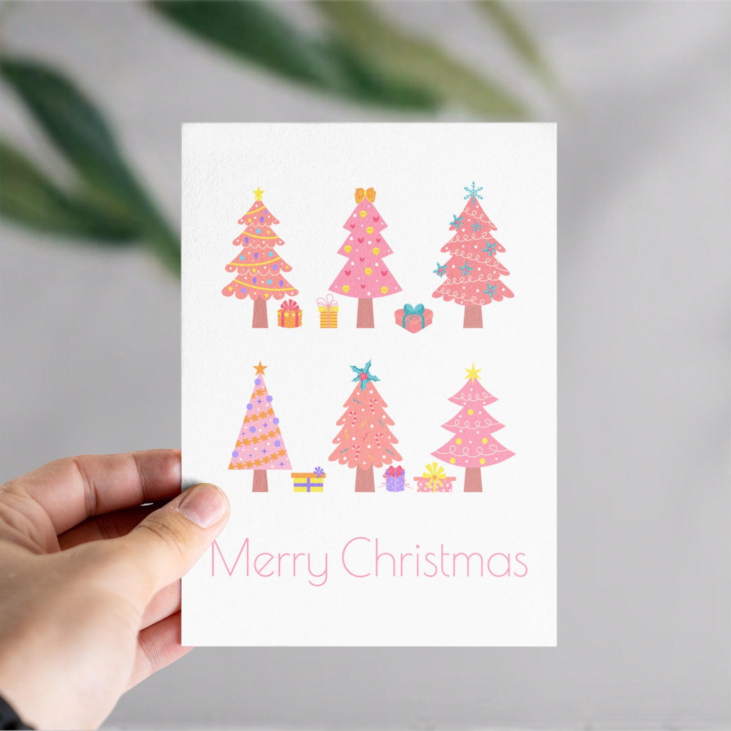 Pink Trees Merry Christmas Card