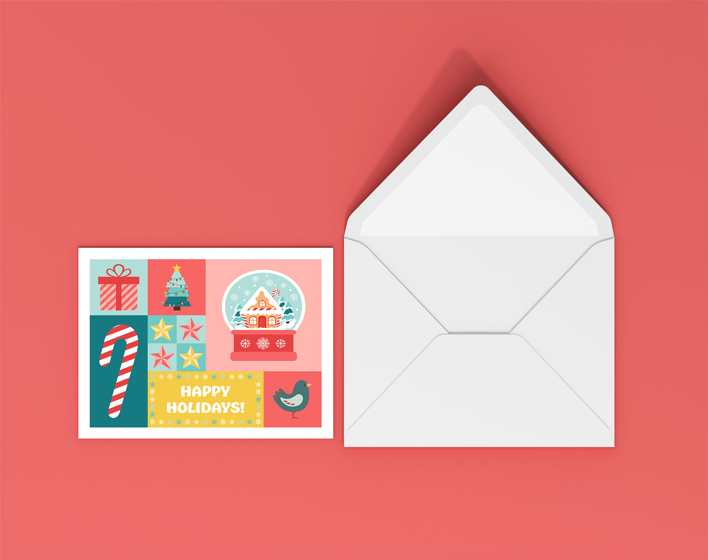 Retro Color Block Christmas Holiday Greeting Card