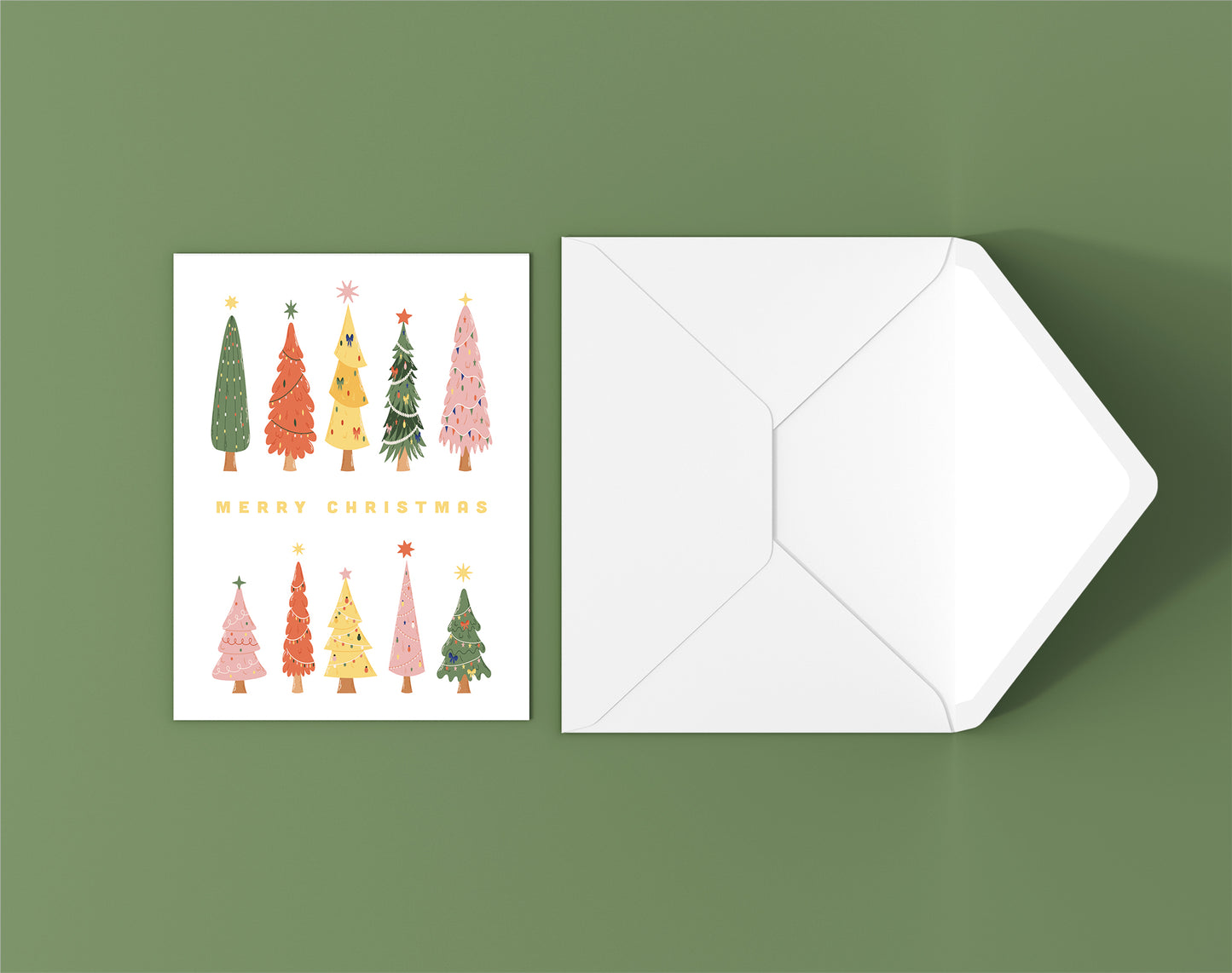 Colorful Trees Merry Christmas Card