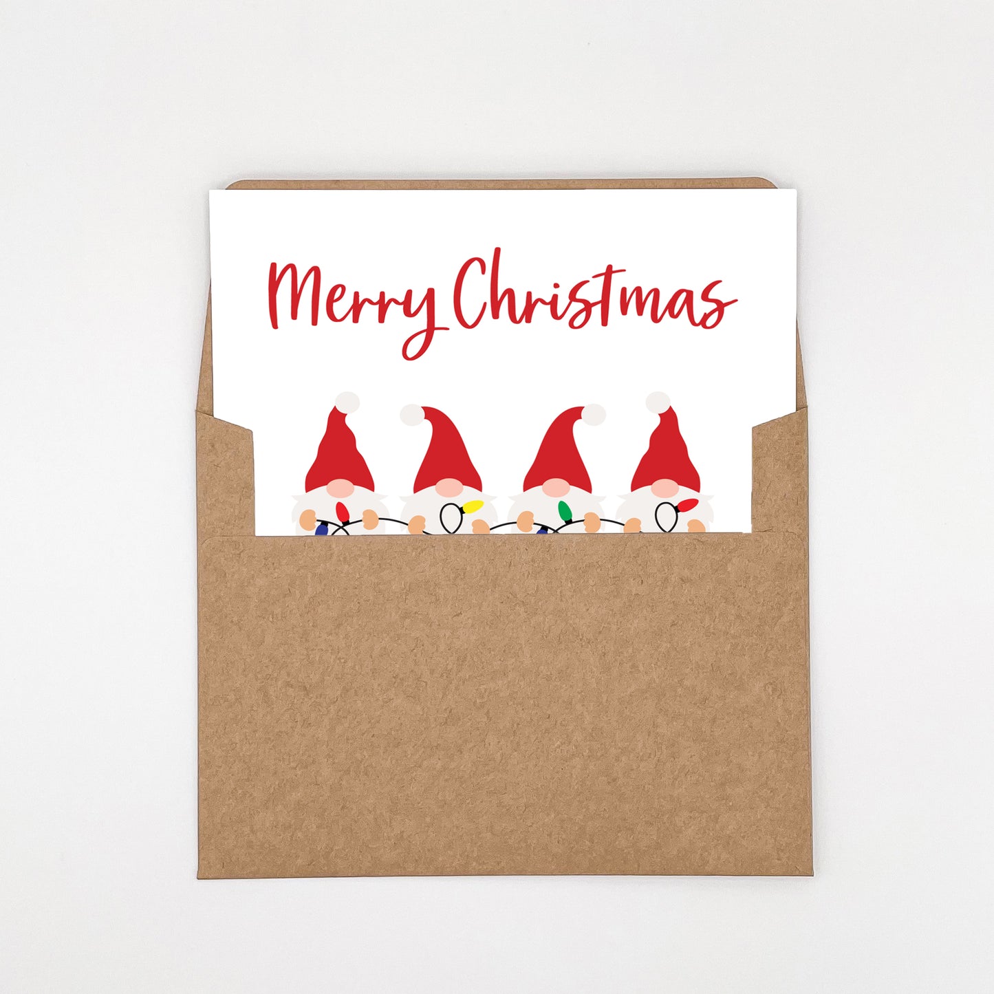 Gnomes Holding Christmas Lights Cute Merry Christmas Card