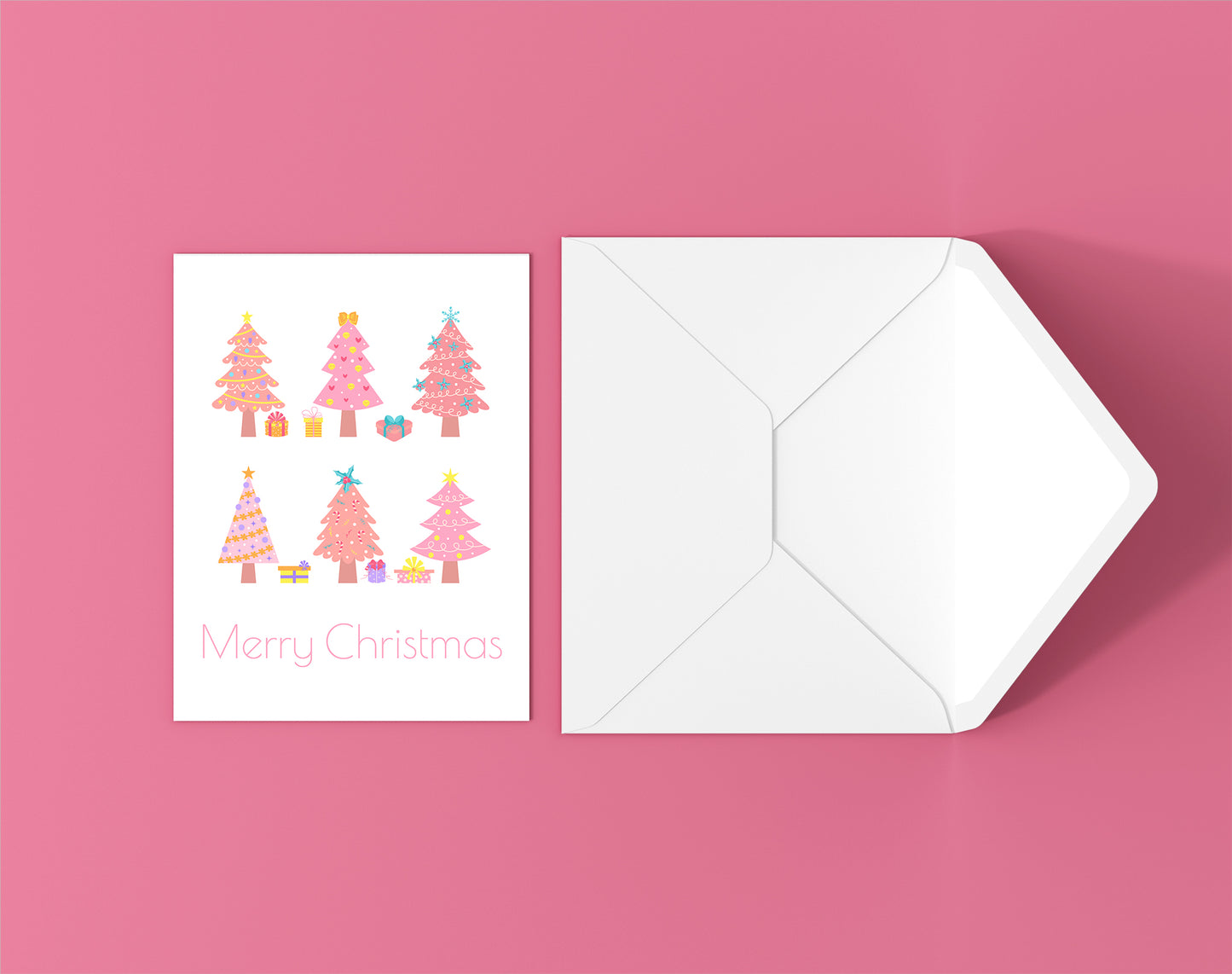 Pink Trees Merry Christmas Card