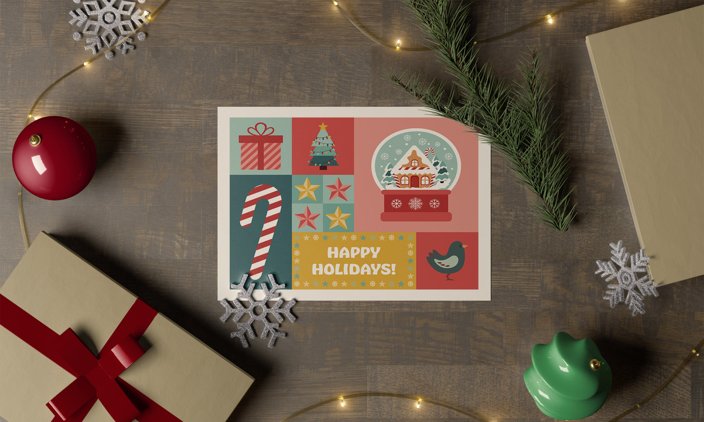 Retro Color Block Christmas Holiday Greeting Card