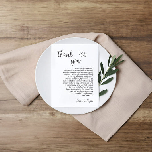 Wedding Plate Thank You Cards | Guest Place Cards | Grateful Love Note | Head Table | Wedding Reception Cards | Ceremony